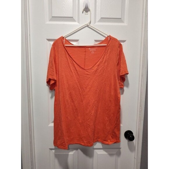 Women's Top/Tee LaneBryant 18/20 Cool&Casual Cotton Slub‎ Orange 48"B/29"L EUC - Picture 1 of 4